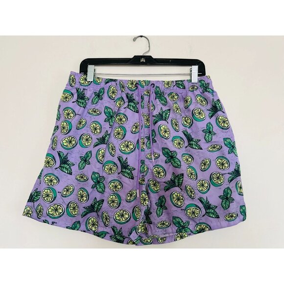 Warren Webber Swim Trunks Lemons Purple Background Drawstring Back Pocket Size 2 - Picture 2 of 8